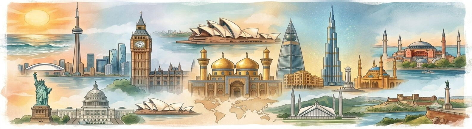 A clipart showing famous places of each city we can have a representative at