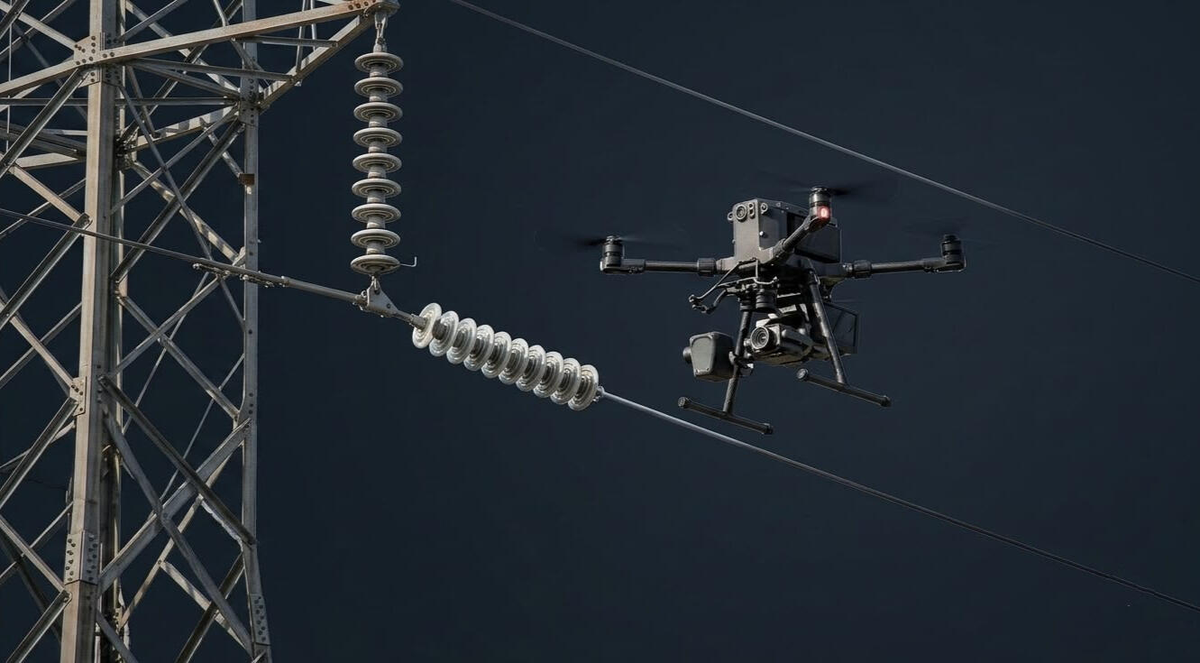 Drone view of a high voltage transmission line