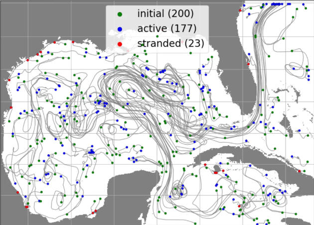 Map of Gulf of Mexico surface currents reconstructed from drifter measurements