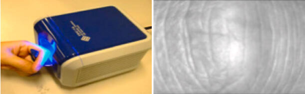 Finger knuckle print device and a sample used for identity verification